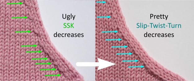 Ugly SSK decreases, pretty Slip-Twist_Turn decreases