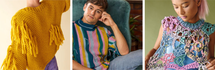 mustard sweater with tassels, crochet striped sweater, freeform crochet vest