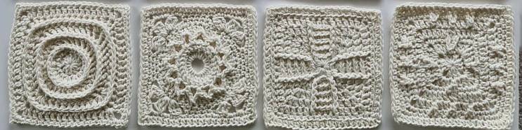 4 different off-white crochet granny squares