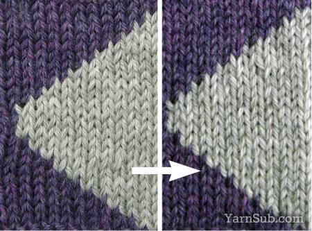 Diagonals normal intarsia to first stitches smaller